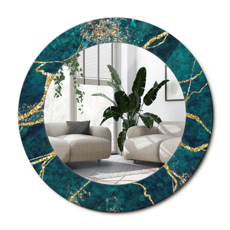 Lustro Okrągłe Tulup Zielony Marmur 50 cm Stylowe Na Podkładzie 1 szt.