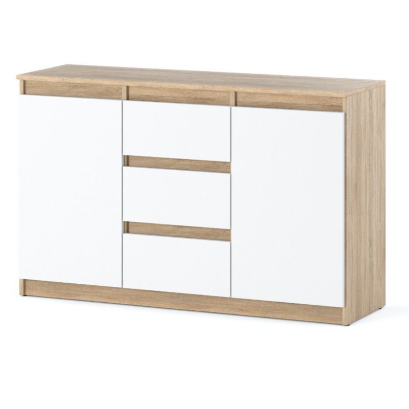 Komoda Hurtownia-Mebli Szuflady 3 Agnes 2D3SZ 120cm Dąb Sonoma Biały Mat 120x35x75 cm 1szt.