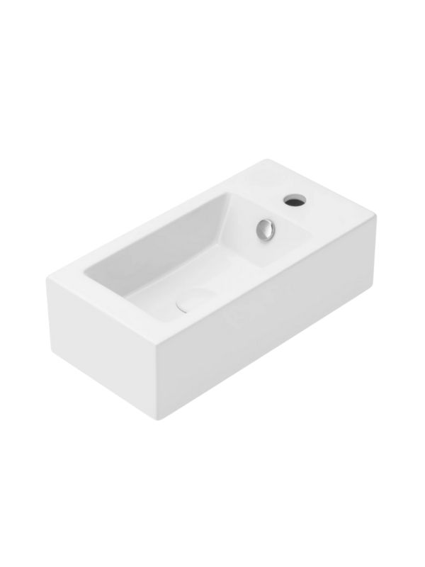 Umywalka ścienna Uptrend AURIS P biały połysk, z otworem na baterię oraz przelewem, prawa 1 szt.