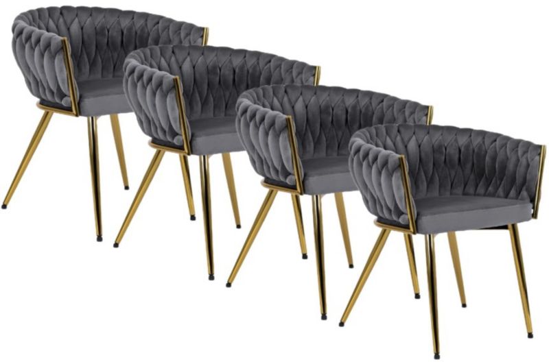 Zestaw 4x Krzesło Plecione Capri Mebel Elite Szare Welurowe do Salonu 1 kpl