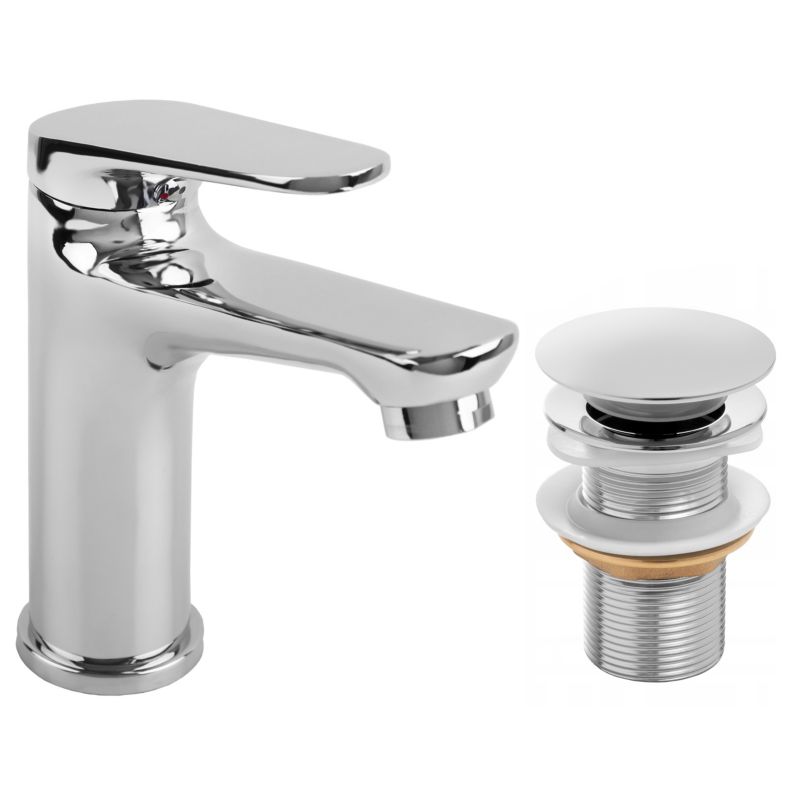 Bateria umywalkowa SONIA36 - YOKA HOME w komplecie z automatycznym korkiem klik klak bez przelewu chrom - 2 szt.