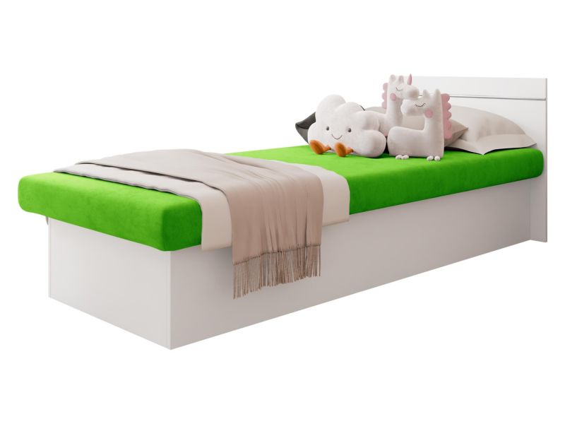 Łóżko jednoosobowe MIRJAN 24 Berta Bis 190x80 bez pojemnika biały + zielony plusz 1 szt.
