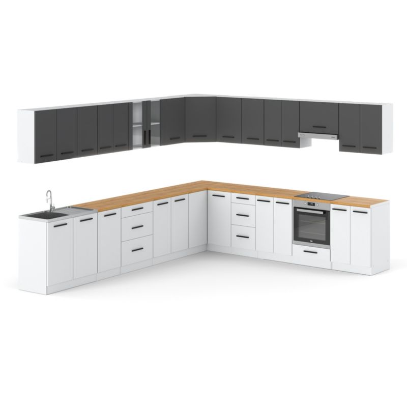 Zestaw Kuchenny Hurtownia-Mebli Z Blatem Kuchnia narożna Rossa 680cm Biały Mat Szary Mat/Biały Mat 680x47x145 cm 1szt.