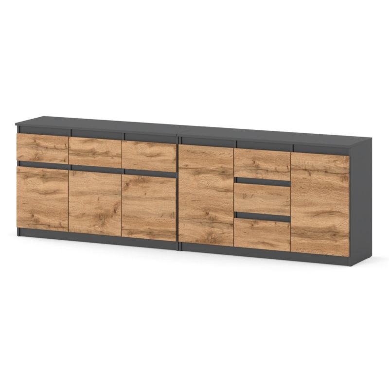 Komoda Hurtownia-Mebli Szuflady 6 Agnolia Best 240cm Szary Mat Dąb Wotan 240x35x75 cm 1szt.