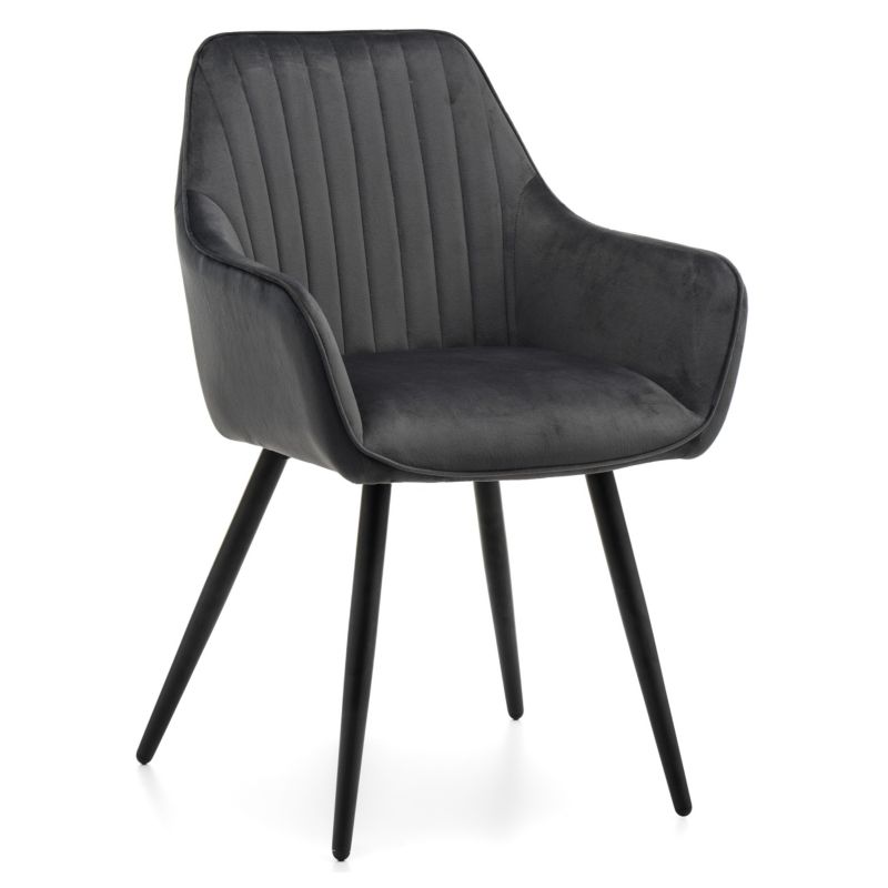 Krzesło tapicerowane New Home PASSO szare pikowane welurowe z podłokietnikami 1 szt.