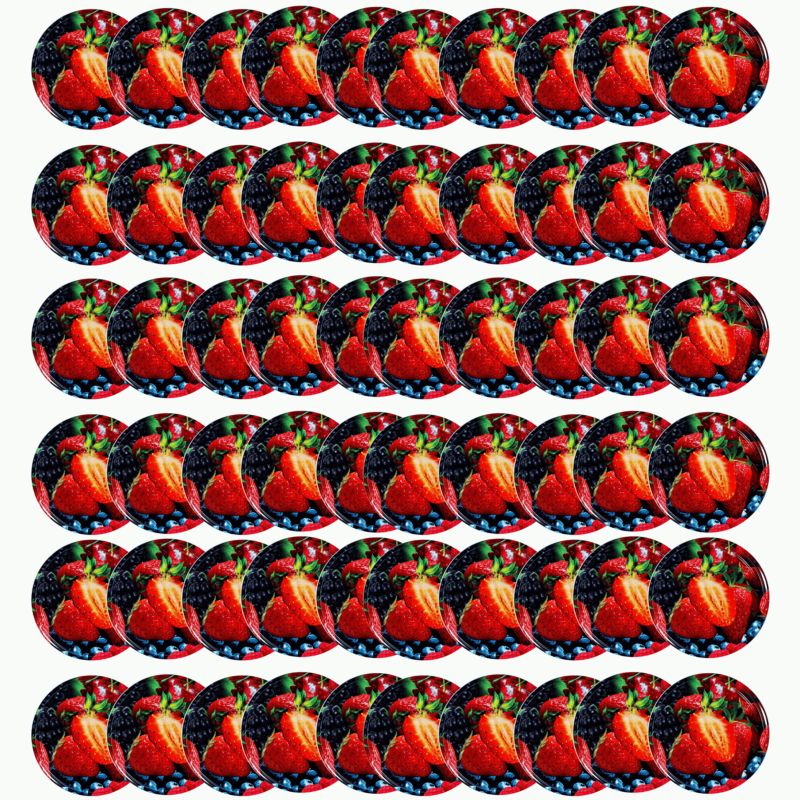 Pokrywki MODO24 wzór truskawka jeżyna dekielki zakrętki nakrętki wieczka wieka 66mm 60 szt