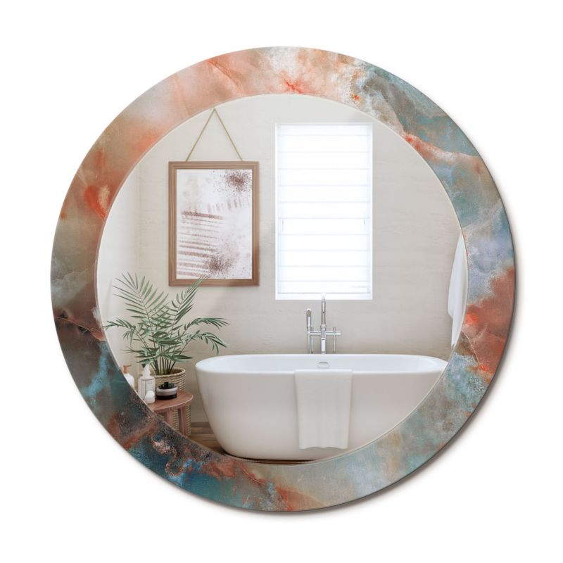 Lustro Okrągłe z Nadrukiem ArtPrintCave 70 cm Onyksowe Marmury Ramka z Nadrukiem do Sypialni 1 szt.