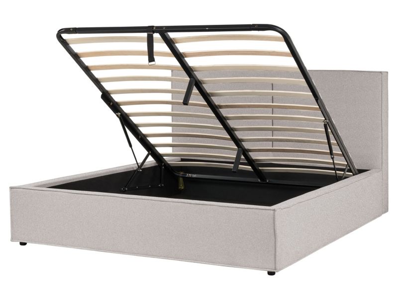 Łóżko z pojemnikiem tapicerowane 160 x 200 cm jasnoszare Moissac 1 szt.