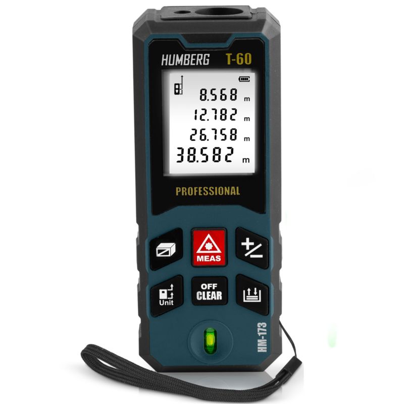 Dalmierz laserowy Humberg kątomierz cyfrowy miernik poziomica zasięg 60m czarno-granatowy 1 szt.