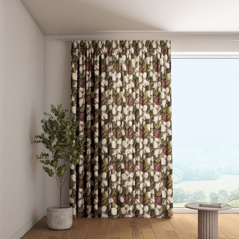 Zasłona na taśmie marszczącej 1 szt. 130 x 245 cm Dekoria beżowo-zielony motyw kwiatowy 1 szt.