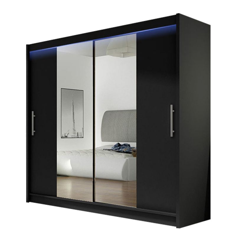 Szafa MIRJAN 24 z drzwiami przesuwnymi London II z oświetleniem RGB czarny/lustro 1 szt.