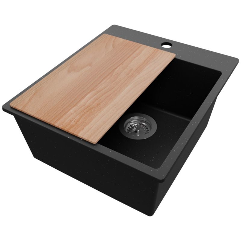 Zlewozmywak Ryga PRIMAGRAN Nablatowy 43x50cm do szafki od 45cm z Syfonem i Dodatkiem Czarny Metalik 1 szt.