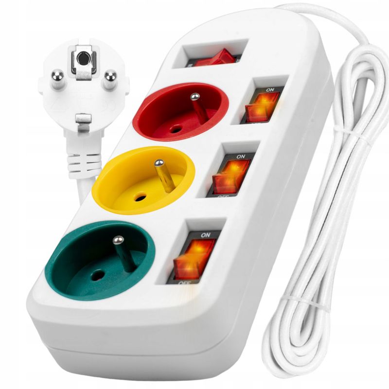 Przedłużacz listwa zasilająca Vayox VA0400 3 gniazda z włącznikami biały 1,5m 1 szt.