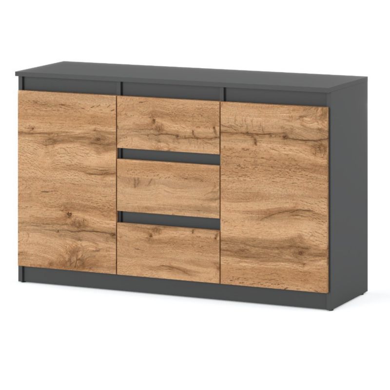 Komoda Hurtownia-Mebli Szuflady 3 Agnes 2D3SZ 120cm Szary Mat Dąb Wotan 120x35x75 cm 1szt.