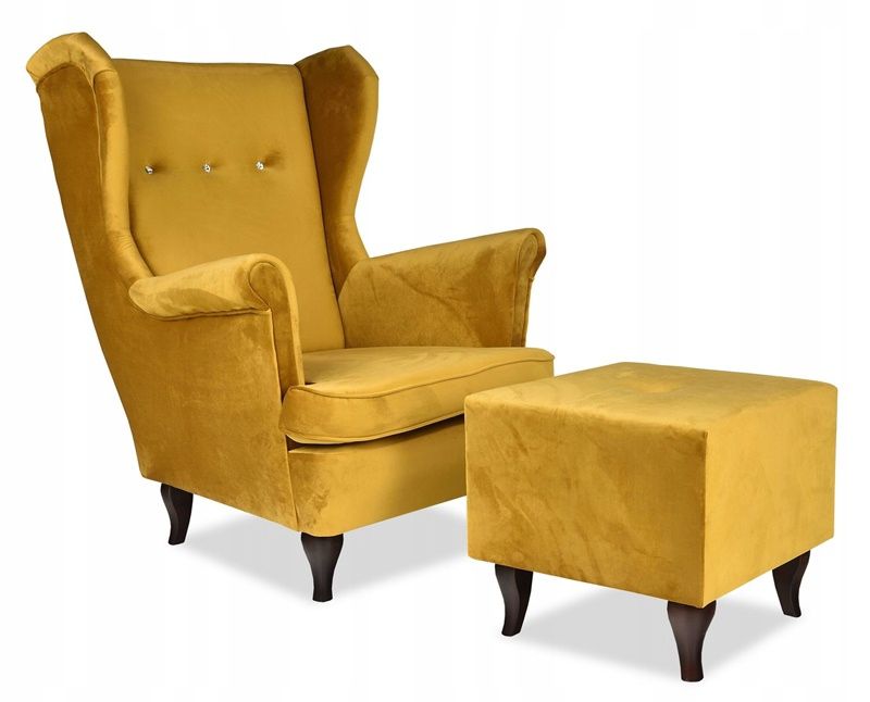 Fotel uszak do salonu z podnóżkiem Family Meble ARI złoty 1szt