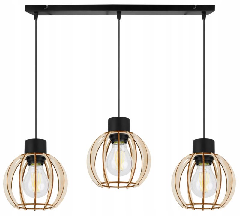 Lampa sufitowa wisząca Light Home LH Timber 3x E27 60W klosz okrągły 16cm czarny 1szt.