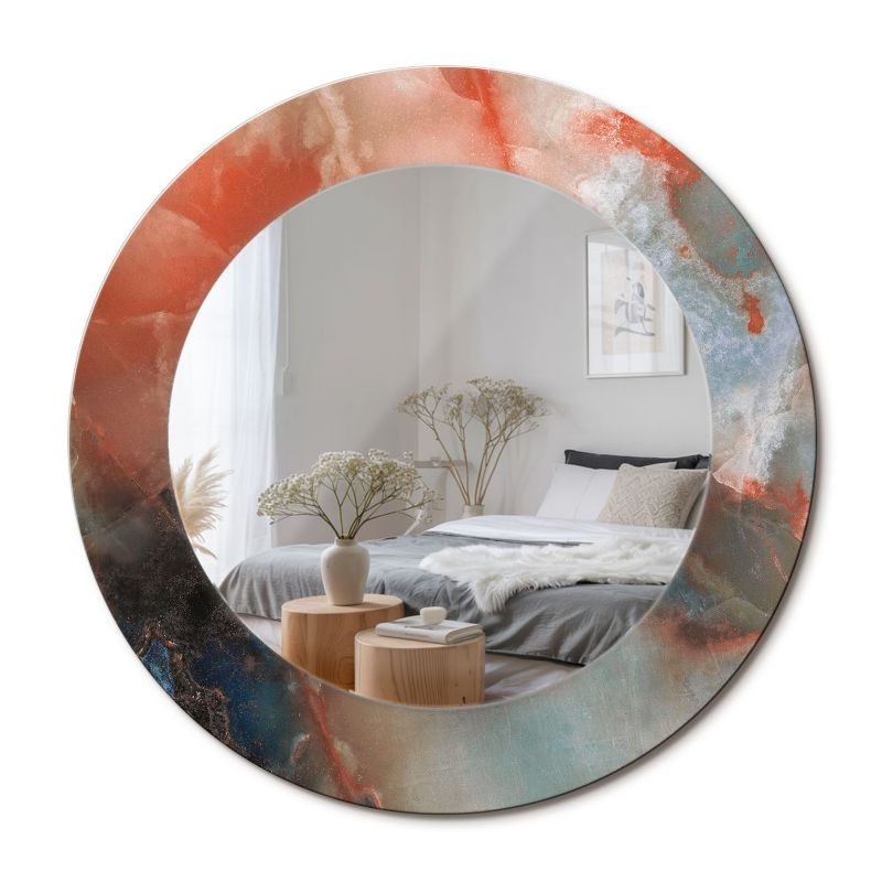 Lustro Okrągłe z Nadrukiem ArtPrintCave 50 cm Onyksowe Marmury Ramka z Nadrukiem do Sypialni 1 szt.