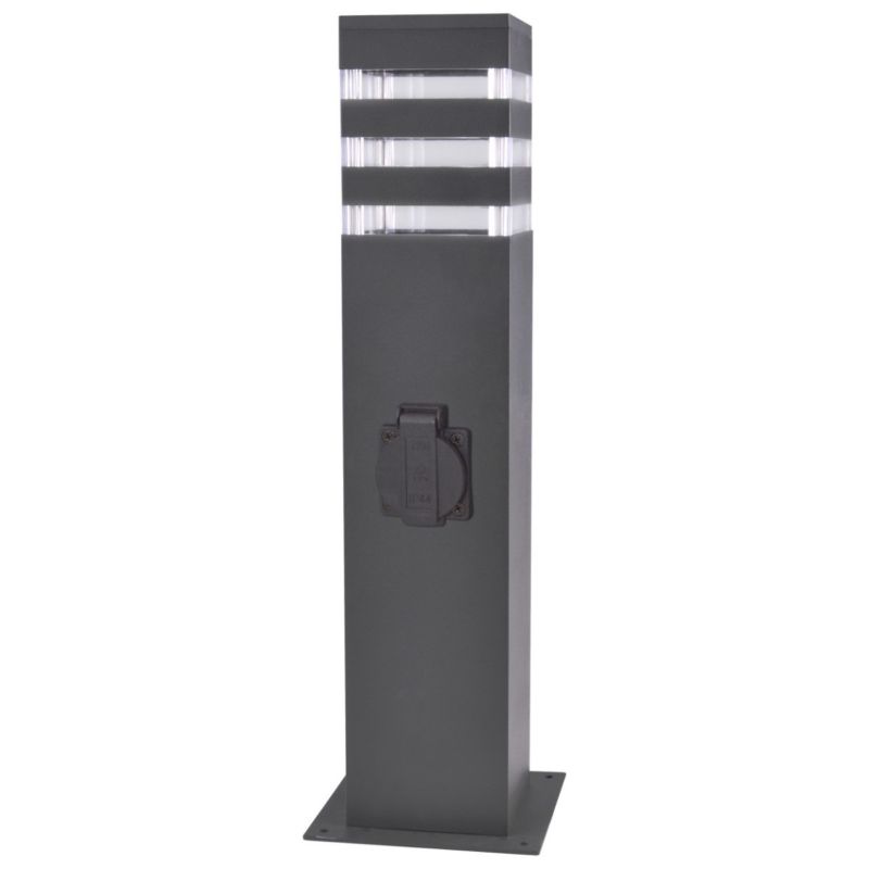 Słupek zasilający ogrodowy Polux Texas grafitowy E27 x 20W gniazdo elektryczne IP54 wym: 44 x 9 x 9 cm aluminium - 1 szt.