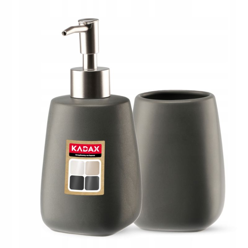 Zestaw Łazienkowy KADAX szary Dozownik + Kubek 2 szt.