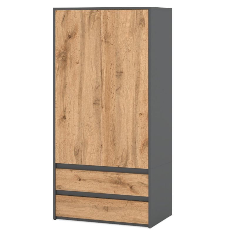 Szafa Hurtownia-Mebli Szuflady 2 Hugo 90cm Szary Mat Dąb Wotan 90x50x180 cm 1szt.