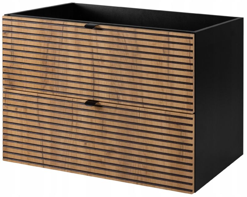 Szafka pod umywalkę Furnidea 80 cm czarna dwie szuflady frezowany front dąb craft LOFT 1 szt.