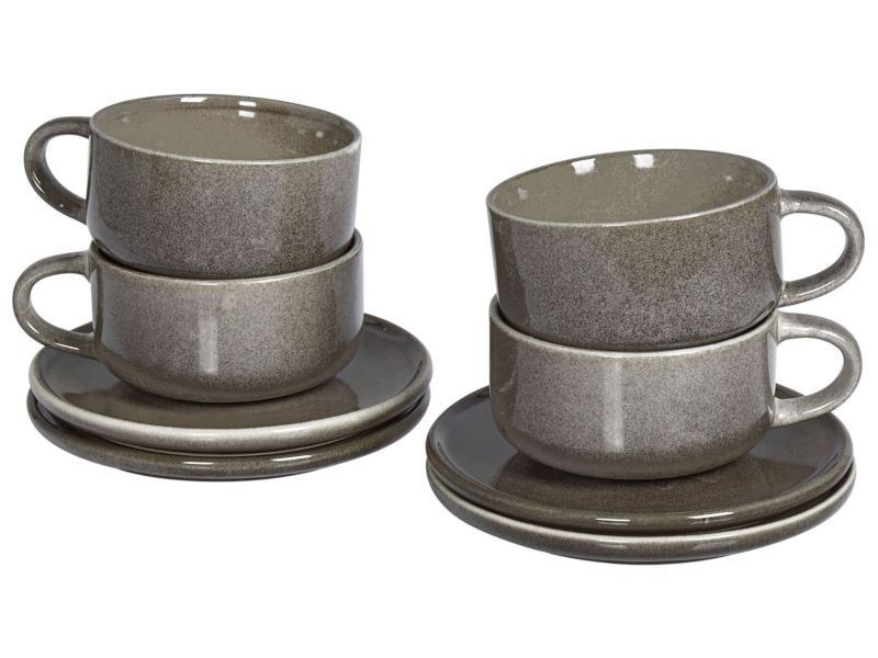 Zestaw 4 filiżanek ze spodkami Costmary Kamionka Szary 1 kpl