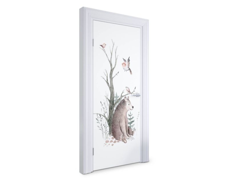 Samoprzylepna naklejka na drzwi Wallfluent 85x205 cm Niedźwiedź i ptaki 1 szt.