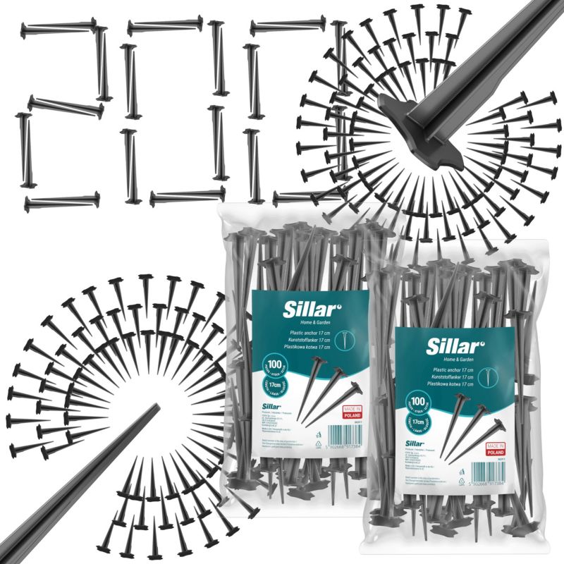 Szpilki do agrotkaniny, Sillar, markiz, siatek, plastikowe, wbijane do ziemi, 17cm, 200szt