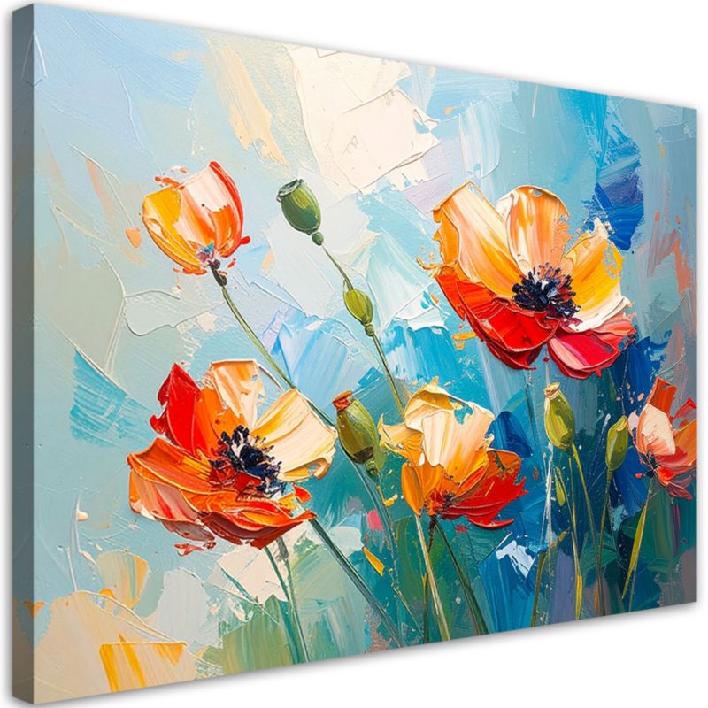 Obraz do salonu nowoczesny Feeby Czerwone Maki Kwiaty imitacja farby olejnej 60x40cm 1szt