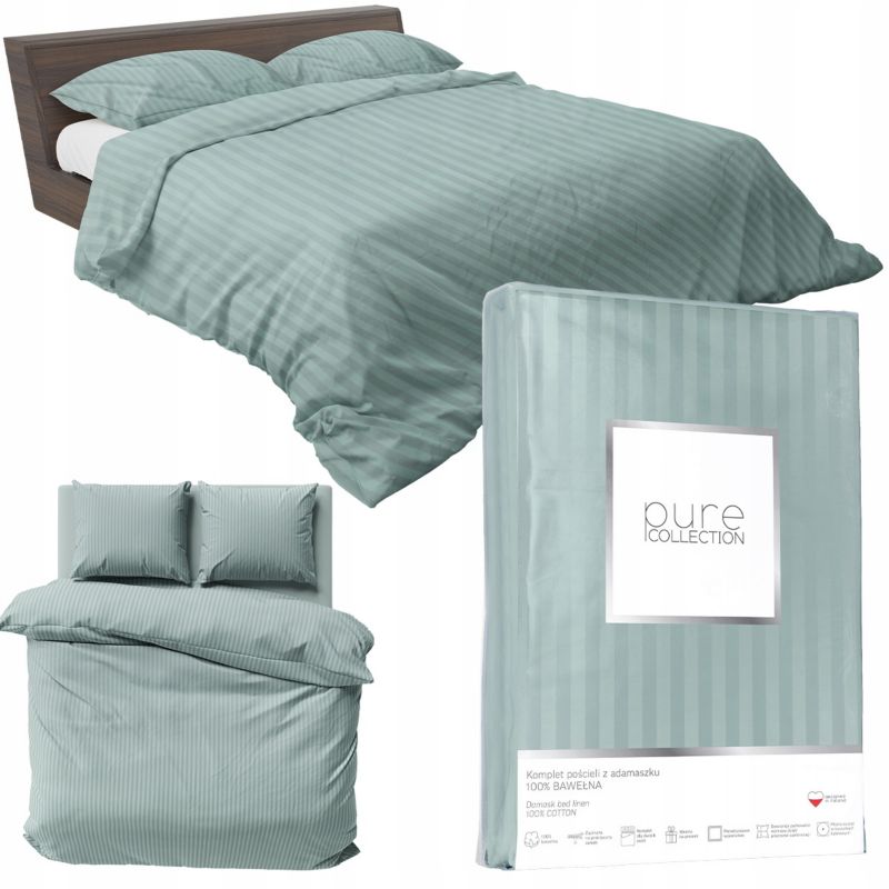Pościel Detexpol Pure 180x200cm + 2x poszewka 70x80cm bawełna miętowa 1 kpl.
