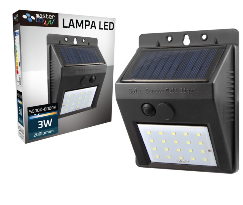 Kinkiet lampa solarna LED MasterLED 3W IP65 5500K elewacyjna zewnętrzna czarna 1 szt.
