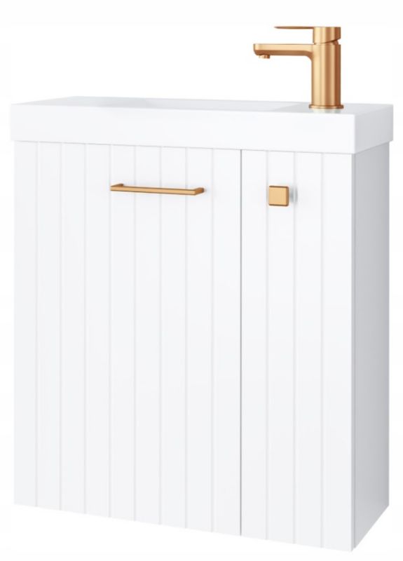 Szafka łazienkowa Furnidea 55 cm z umywalką biała miedziany uchwyt Nook 1 szt.