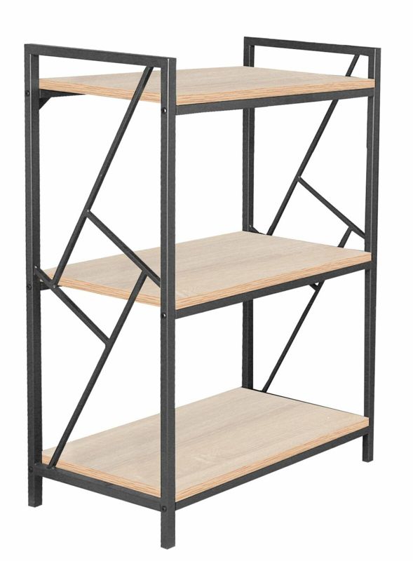 Regał na książki Orust industrialny dąb naturalny 3 półki do salonu i biura INTESI 1 szt.