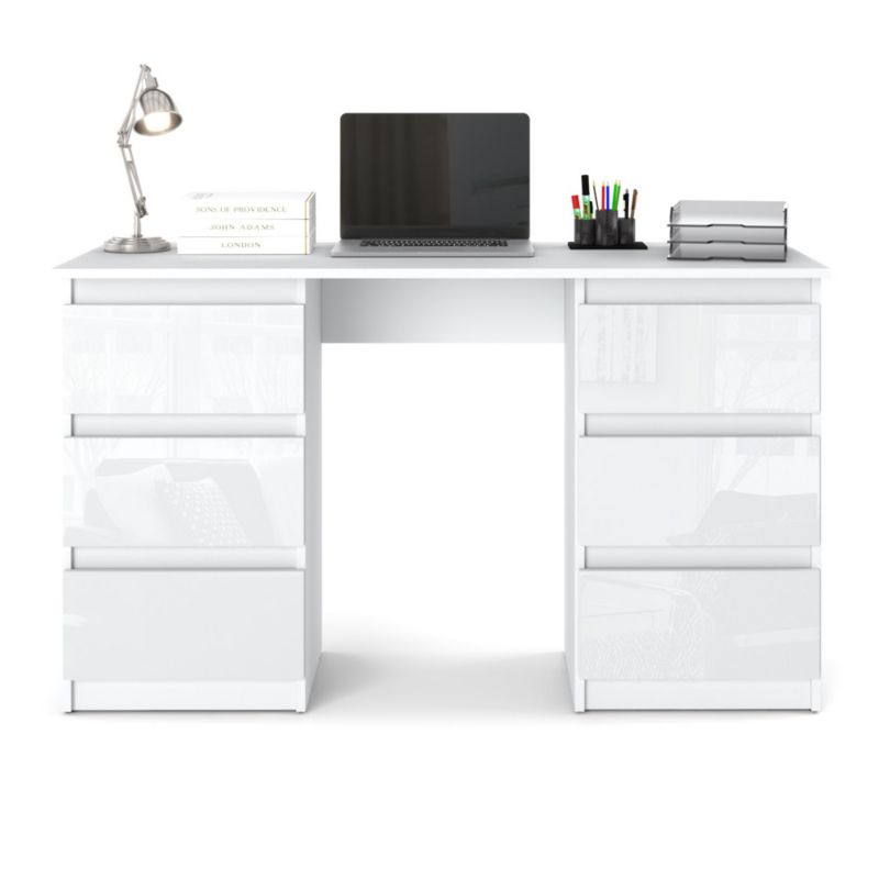 Biurko Hurtownia-Mebli Szuflady 6 Hugo 120cm Biały Mat Biały Połysk 120x50x75 cm 1szt.