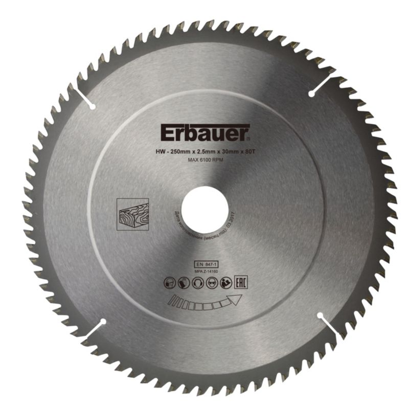Tarcza do drewna Erbauer 250 x 30/25/20/16 mm 80T