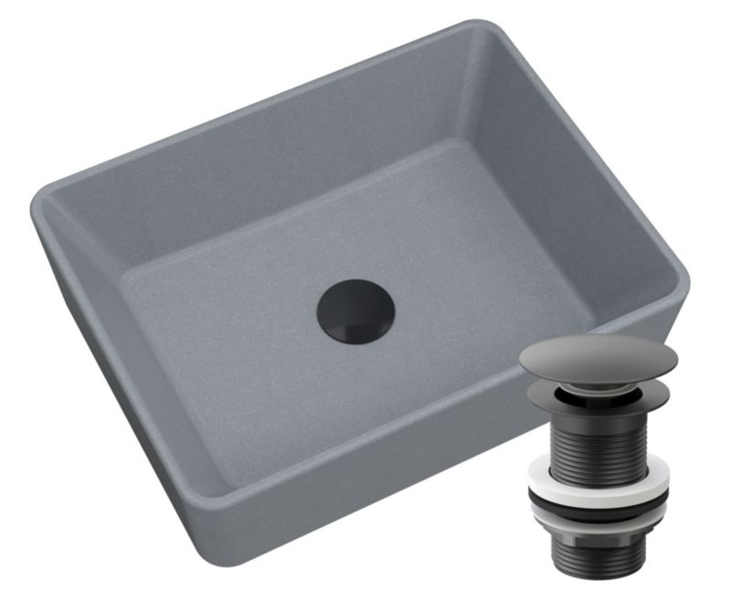 Umywalka Granitowa Nablatowa Granitan Merano Szara, Czarny Klik Klak 1szt.