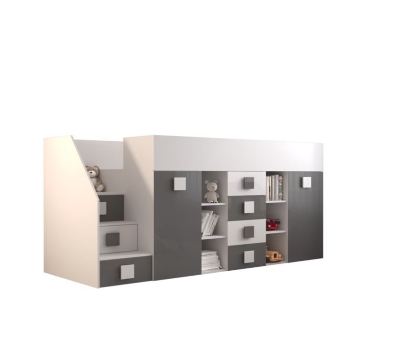 Łóżko piętrowe Antresola Abiks TOLEDO 3 L biały + szary 1 szt.