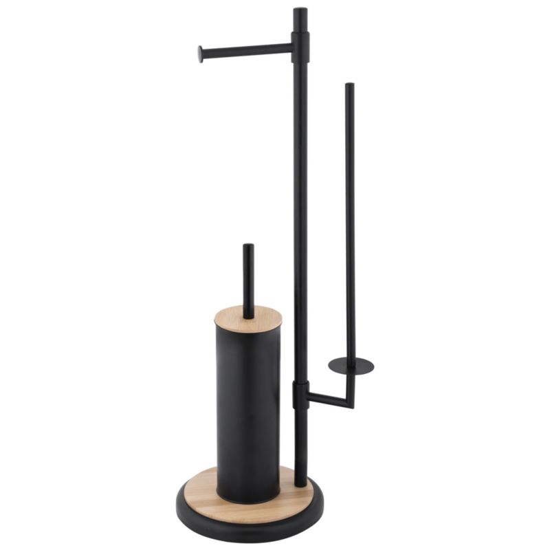 Stojak SISU - Yoka Home na papier toaletowy i szczotkę WC 3w1 czarny z bambusem - 1 szt.