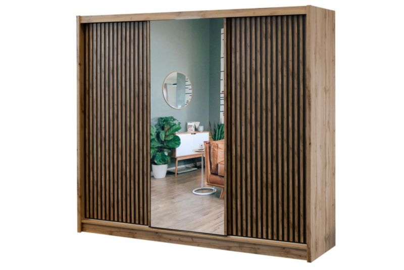 Szafa trzydrzwiowa Bettso Nevada 250 cm z lustrem do sypialni dąb wotan czarny 1szt.