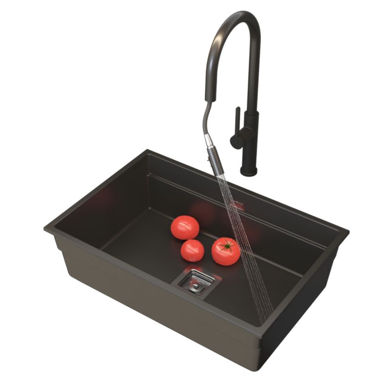 Zlewozmywak Podwieszany Granitan Czarny Bateria kuchenna Syfon Zestaw Kuchenny Epir 1 szt.