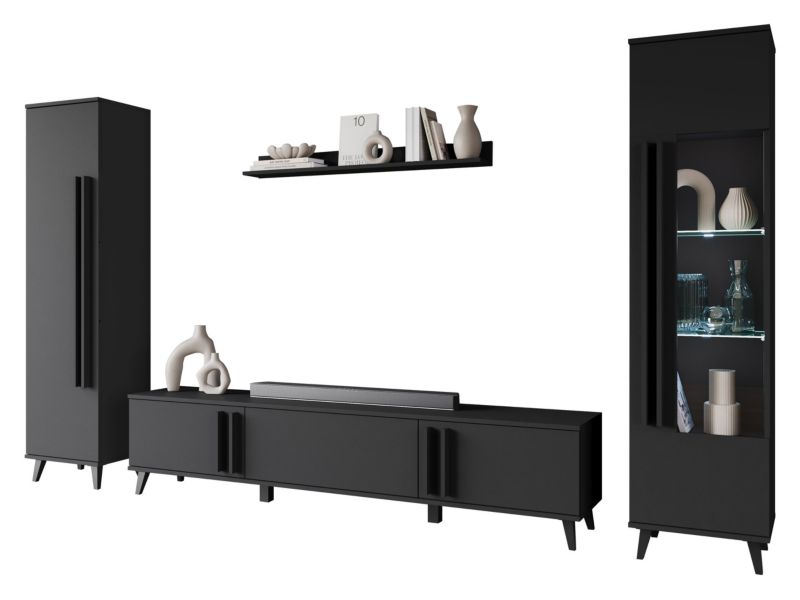 Meblościanka MIRJAN 24 Helsinki II z oświetleniem LED czarny grafit 1 kpl.