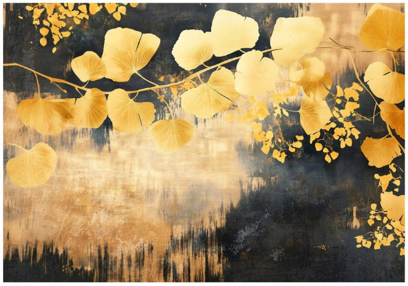 Fototapeta WALLARENA Do Sypialni Salonu Na Flizelinie Liście Beton Abstrakcja Złoty 368x254 cm 15929V8 1 szt.