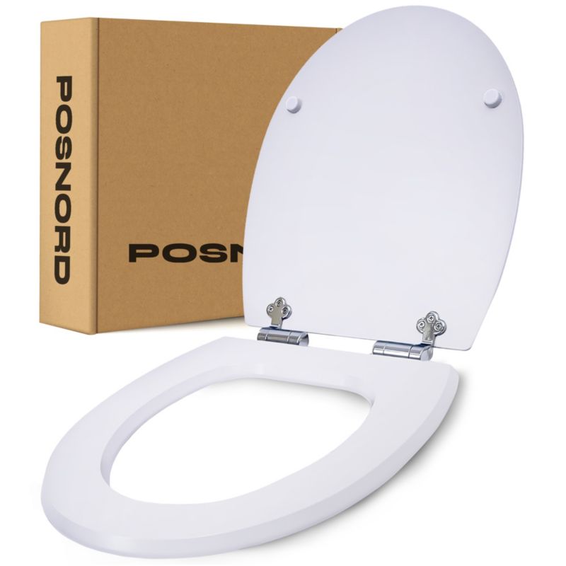 POSNORD Deska WC z Wolnoopadającym Mechanizmem - Deska Toaletowa MDF Zestaw Śrub - Deska Sedesowa do Standardowych WC Biała 1szt.