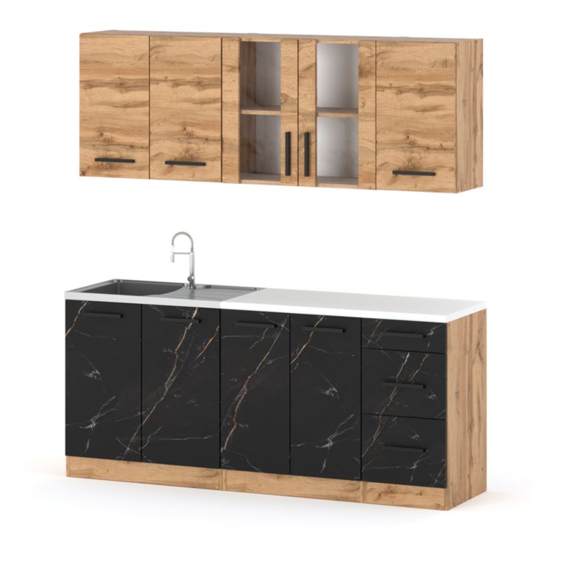 Zestaw Kuchenny Hurtownia-Mebli Z Blatem Kuchnia Rest 200cm Dąb Wotan Dąb Wotan/San Sebastian 200x47x145 cm 1szt.