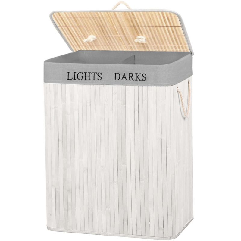 Kosz na pranie Springos dwukomorowy 105 L bambusowy z pokrywą i uchwytami podwójny 1 szt.