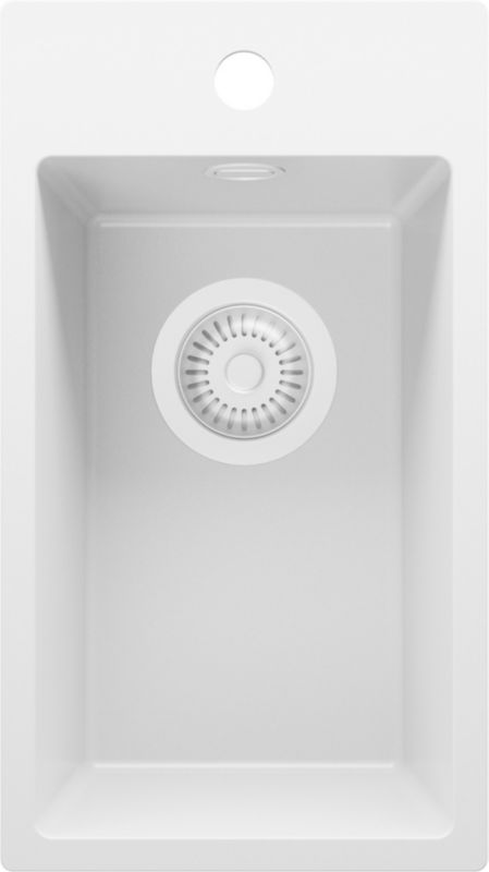 Zlewozmywak Ryga PRIMAGRAN Nablatowy 28x50cm do szafki od 30cm, Cały Biały + Syfon, S008, 1 szt.