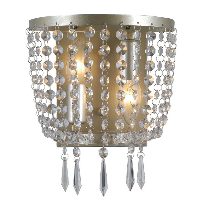 Kinkiet ścienny Italux Cortina mosiądz-złoty-przezroczysty-srebrny szkło kryształowe 2 x E14 x IP20 wym: 25 x 13 cm - 1 szt.