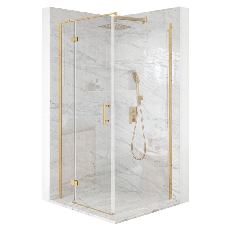Kabina prysznicowa kwadratowa TECHGLOBE uchylna złota 80x80 szkło 6mm + powłoka 1 szt.