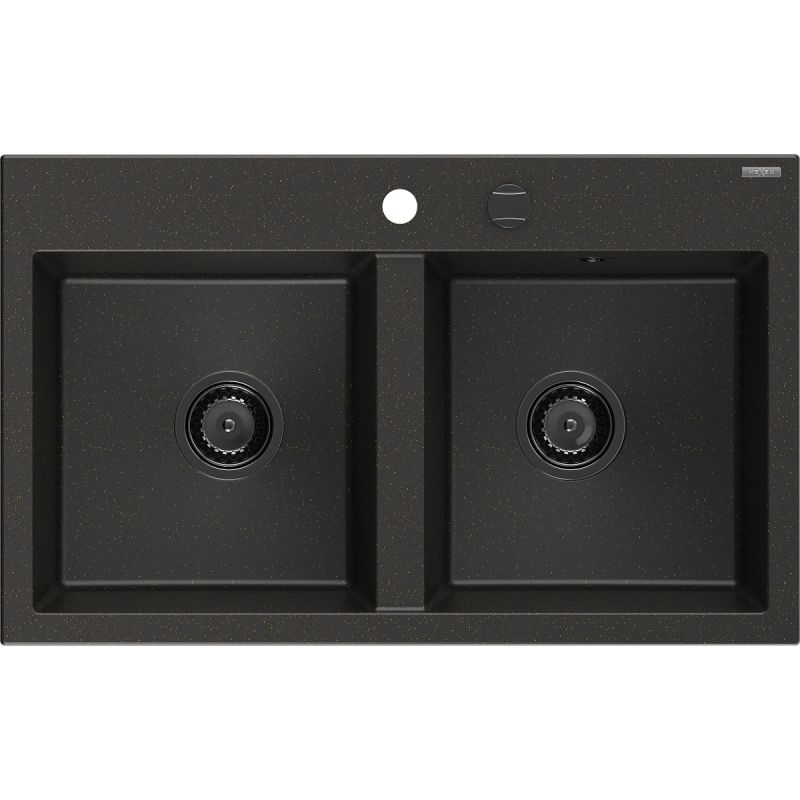 Zlewozmywak wpuszczany Mexen Hektor 2-komorowy czarny/złoty metalik 800x480 mm - 6521802000-75 1 szt.