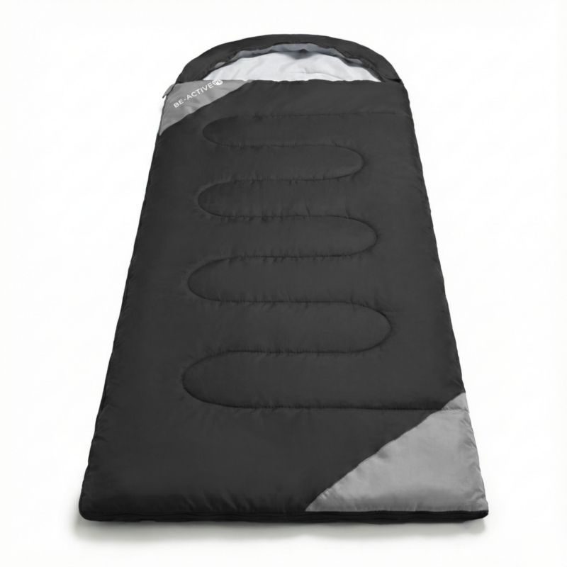 Śpiwór turystyczny Be-active.pl z kapturem czarny z pokrowcem 1szt